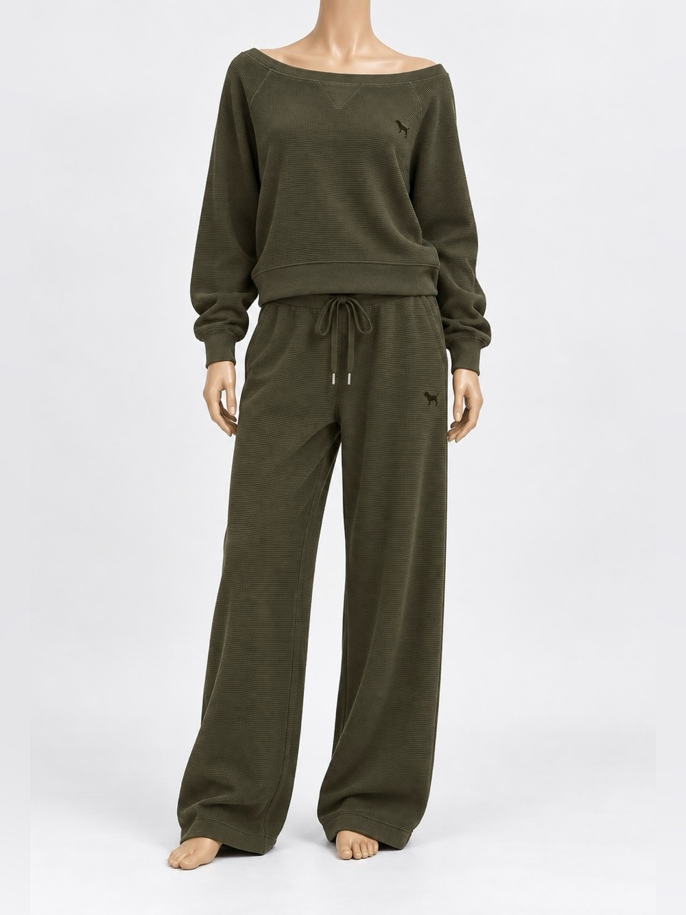 PINK Victoria's Secret Olive Wide-Leg Lounge Pants & Sweater
